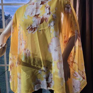 Yellow sheer cape-sleeve poncho